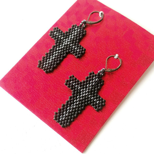 Black Cross Beaded Earrings
