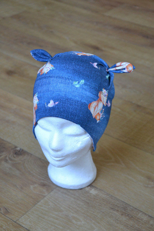 Tvarovaná čepice "liška na jeans" vel. 47-51cm