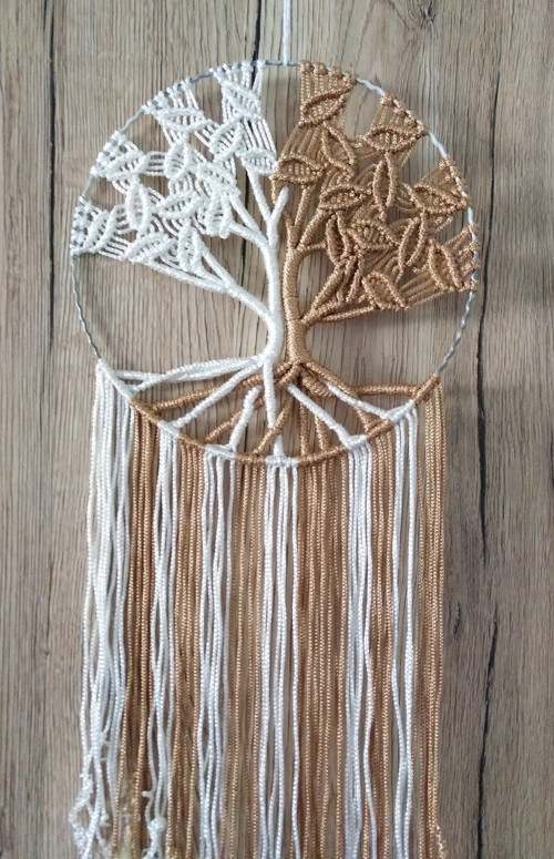 Macramé Strom života bílá - zlatá měděná