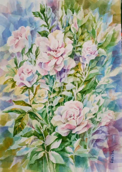 Světlo a růže - akvarel, papír 30x40 cm