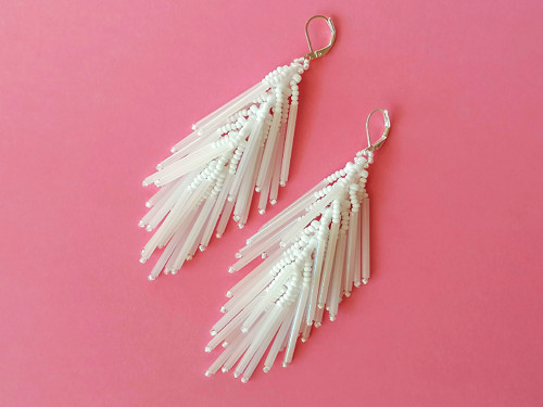 White Rainbow Fringe Earrings