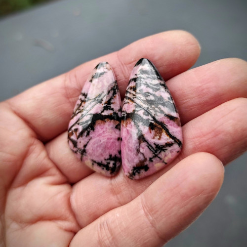 Rodonit/Rhodonite, ID 3088, 35X19 mm - (pár)