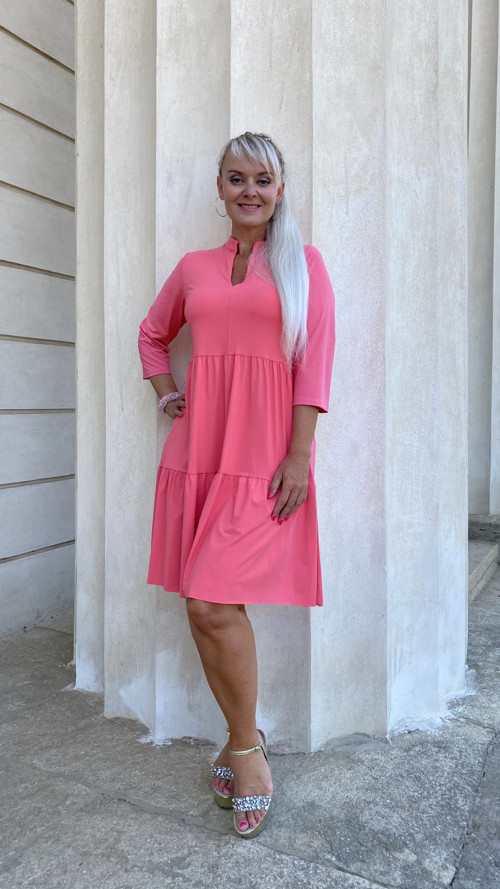 Jahodové šaty oversize 3/4 rukáv