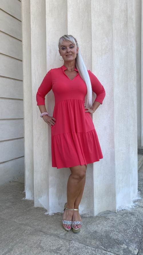 Jahodové šaty oversize 3/4 rukáv