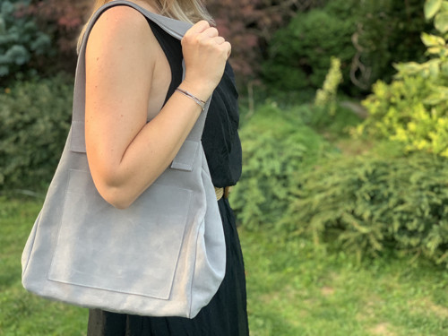 Šedá semiš kožená taška/kabelka — foto 1