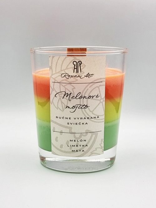 Melounové mojito-sójová svíčka 3 vůní s dřevěným