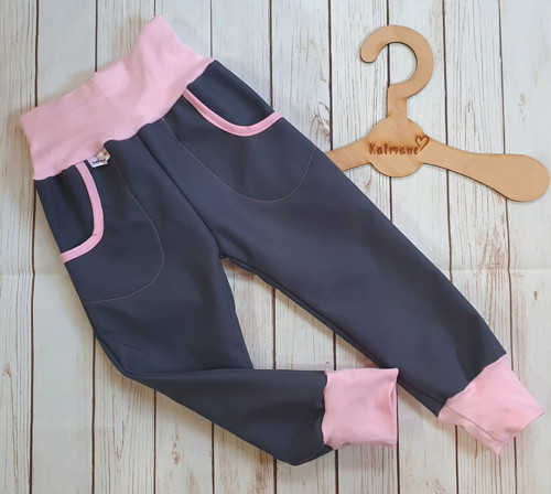 Dětské zimní softshellové kalhoty-šedá/růžová