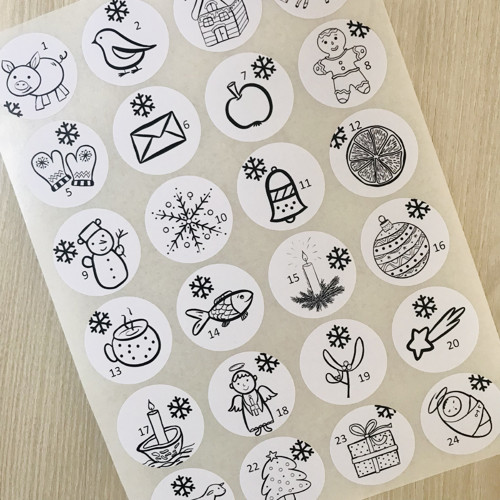 Samolepky na adventní kalendář - ČB