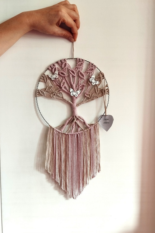 Macramé Strom života motýlí 20 cm