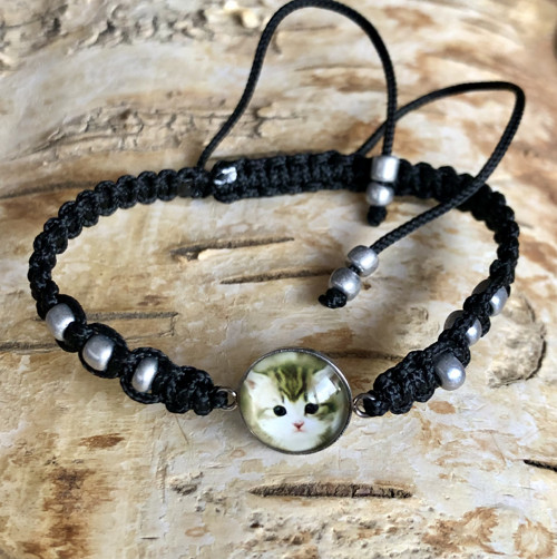 Černý Shamballa Náramek S Koťátkem - Ocel