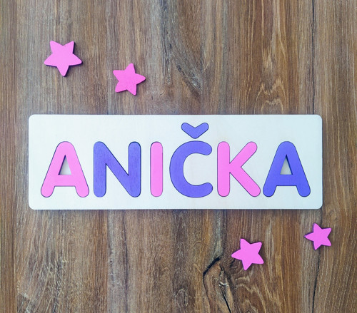 Dětská dřevěná vkládačka jméno - holčičí