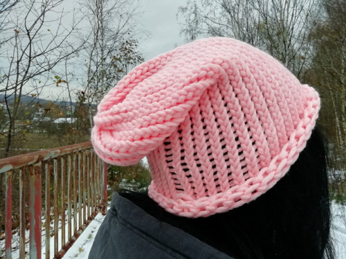 Pletená čepice 2v1 (světle růžová)