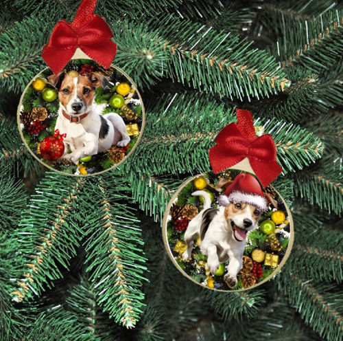 Jack Russell Teriér 3D Dřevěná Vánoční Ozdoba