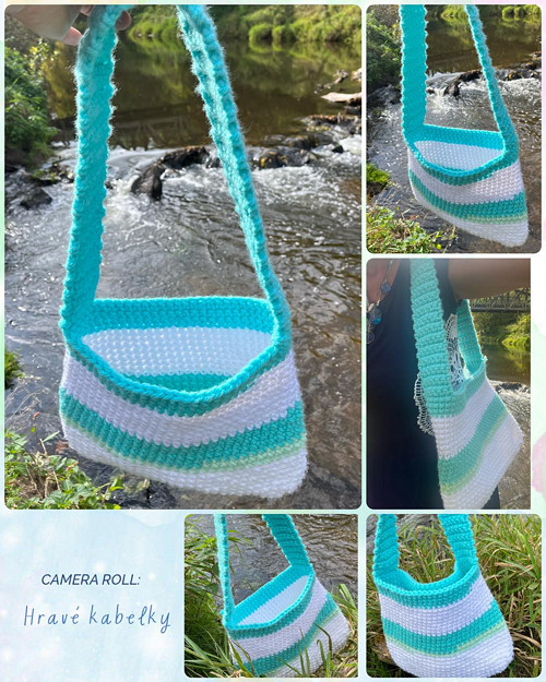 Ručně háčkovaná hravá kabelka přes rameno Aqua