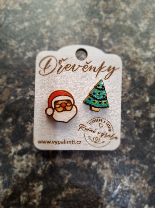 Dřevěnky - Dřevěné náušnice - Santa + stromek