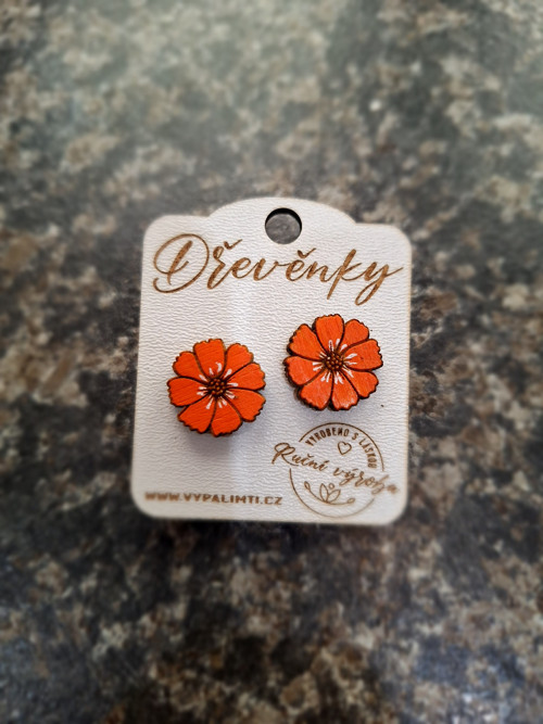 Dřevěnky - Dřevěné náušnice - Květinka oranžová
