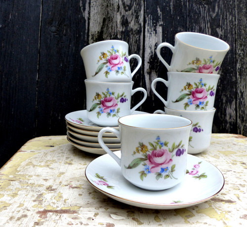 Čaj z květů...6x šapo, československý porcelán