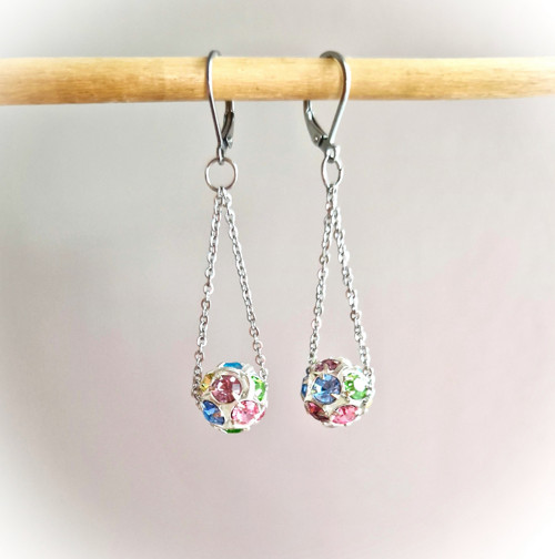 Ocelové náušnice*Swarovski*kuličky duhové