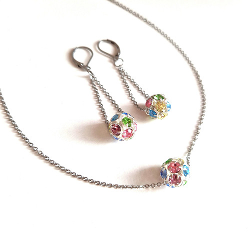 Ocelový náhrdelník*Swarovski*kulička duhová