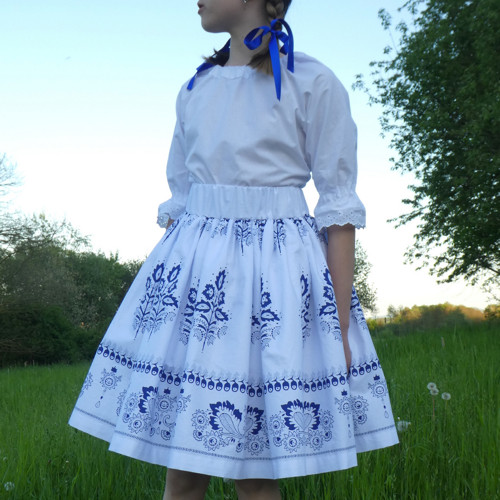 Sukně Modrý folklór na bíle