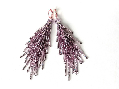 Purple Beaded Fringe Earrings