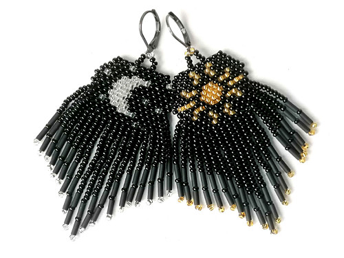 Sun and Moon Fringe Beaded Earrings