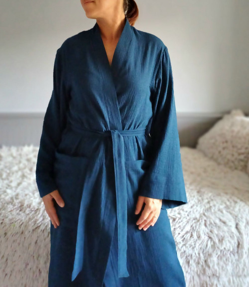 Midi župan kimono z mušelínu s kapsami