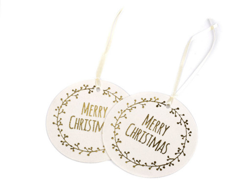 Vánoční visačka Merry Christmas (1ks) - krémová