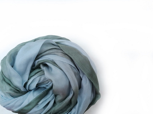 "blue-gray&green" hedvábná šála, pléd 180x90 sklad