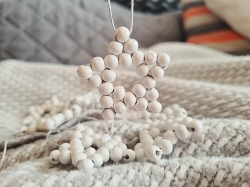 Macramé Vánoce - dřevěná hvězdička - střední bílá
