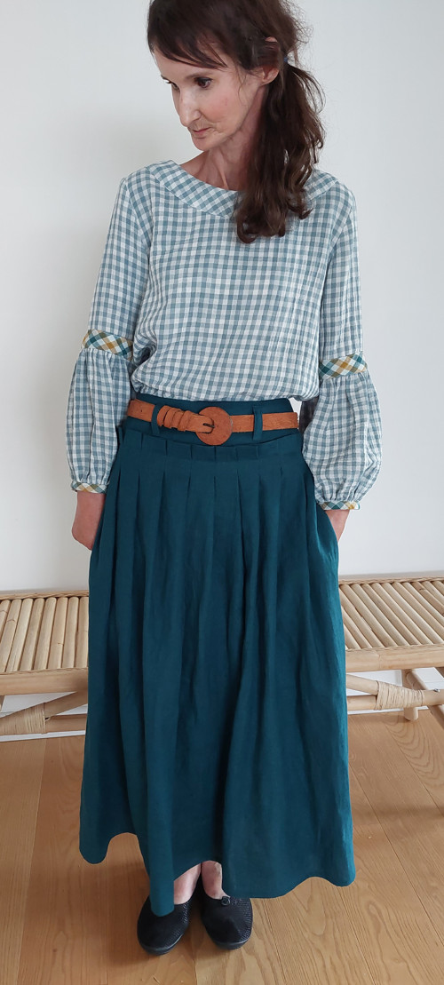 Lněná petrolejová sukně Eléa