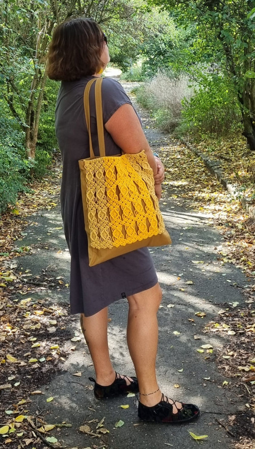 Plátěná taška s prvky macramé 38x42 cm