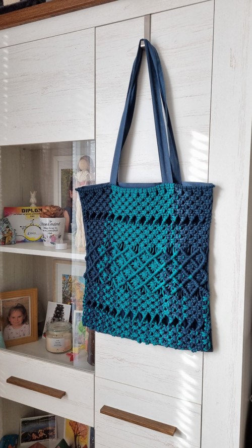 Plátěná taška s prvky macramé — foto 1