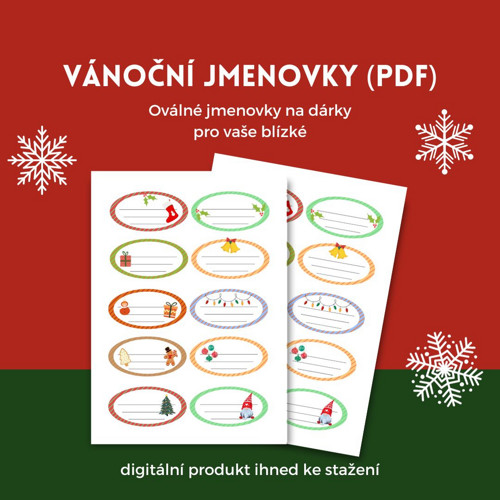 Oválné vánoční jmenovky k tisku (PDF)