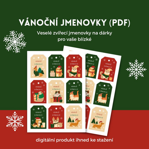 Zvířecí vánoční jmenovky k tisku (PDF)
