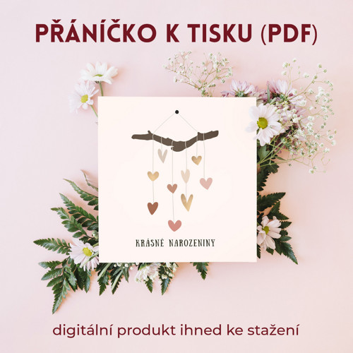 Narozeninové přání větev srdíček k tisku (PDF)
