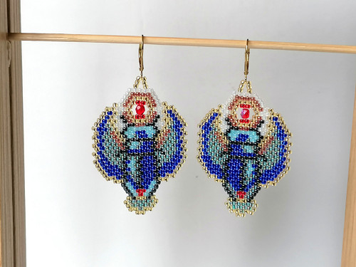 Egyptian Scarabeus Dangle Beaded Earrings