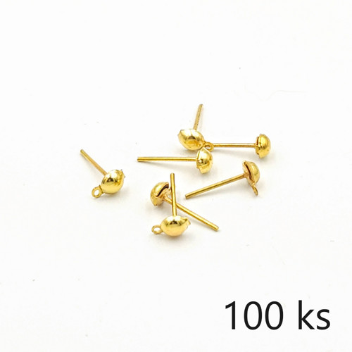 Zlaté puzety - pecky 4 mm s očkem, 100 ks