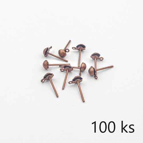 Měděné puzety - pecky 4 mm s očkem, 100 ks