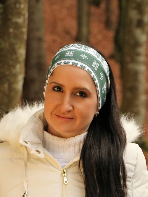 Úpletová čelenka digi Vianoce zelené