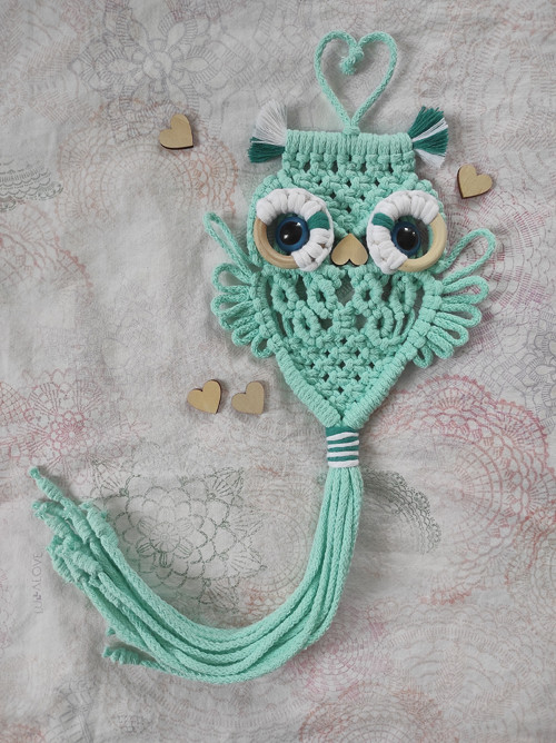 Macramé sova - mátová & bílá — foto 1