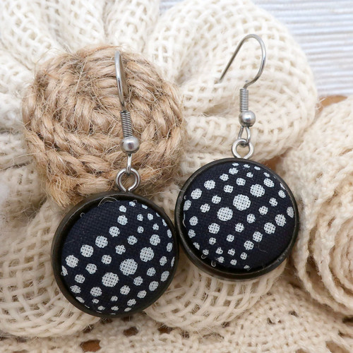 Náušnice Knoflík v knoflíku z modrotisku