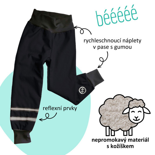 Softshell kalhoty s beránkem ČERNÉ