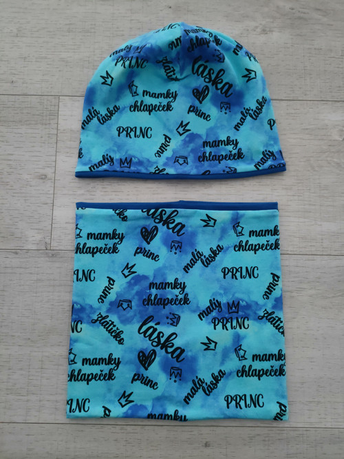 Dětská čepice s nákrčníkem s nápisy (5-8 let)