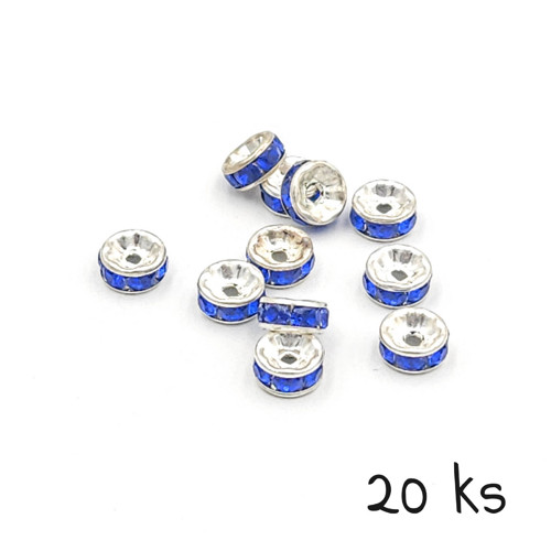 Štrasové rondelky 8 mm, modré, 20 ks
