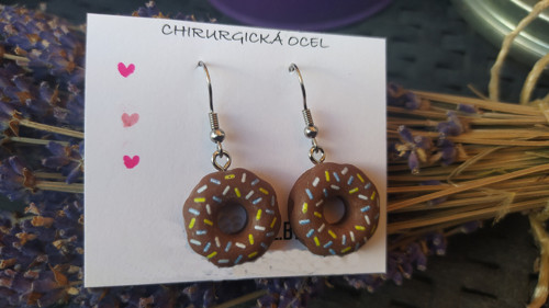 Náušnice hnědý donut - chirurgická ocel - háčky