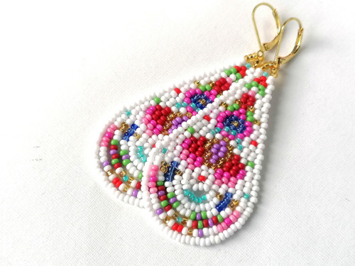 Mexican Folk Teardrop Beaded Earrings