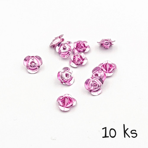 Alu korálek - růžička, růžová, 6 mm 10 ks