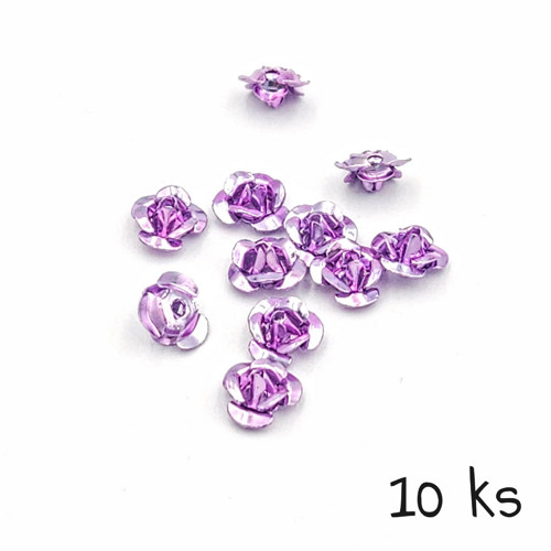 Alu korálek - růžička, sv. fialová, 6 mm 10 ks