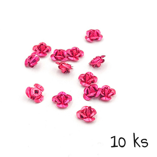 Alu korálek - růžička, červená, 6 mm 10 ks